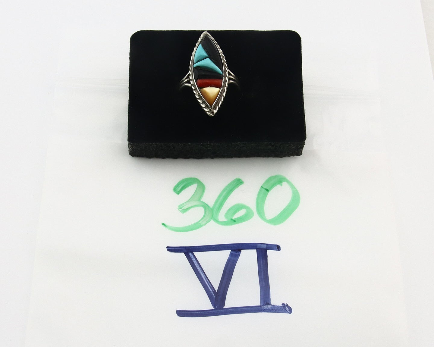 Vintage Zuni Ring 925 Sterling Silver Natural Gemstone Signed R & GT Size 6.25