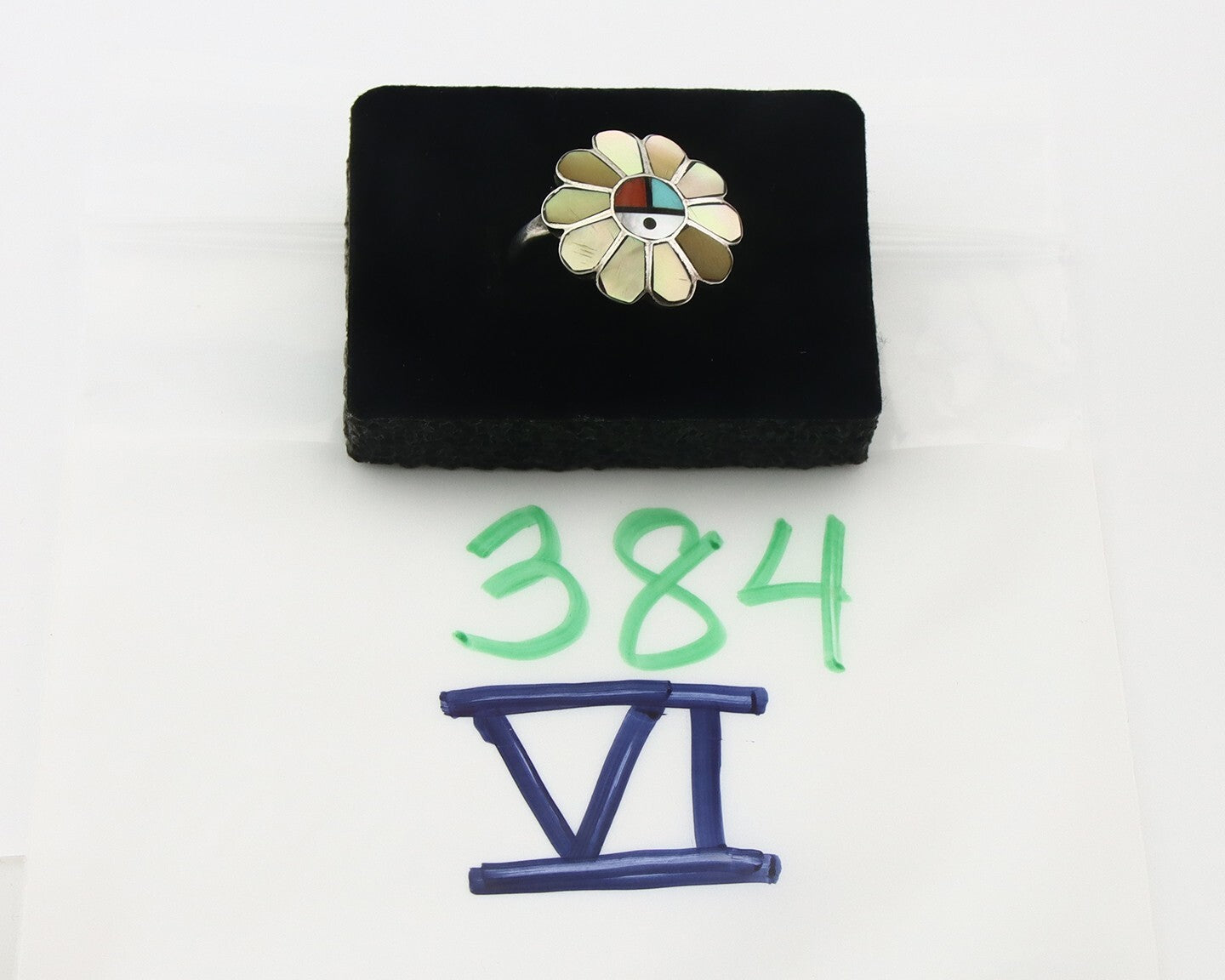 Vintage Zuni Ring 925 Sterling Silver Natural Gemstone Size 9.0