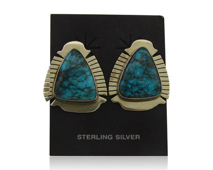 Navajo Earrings 925 Silver Natural Turquoise Artist Signed J Linkin C80s