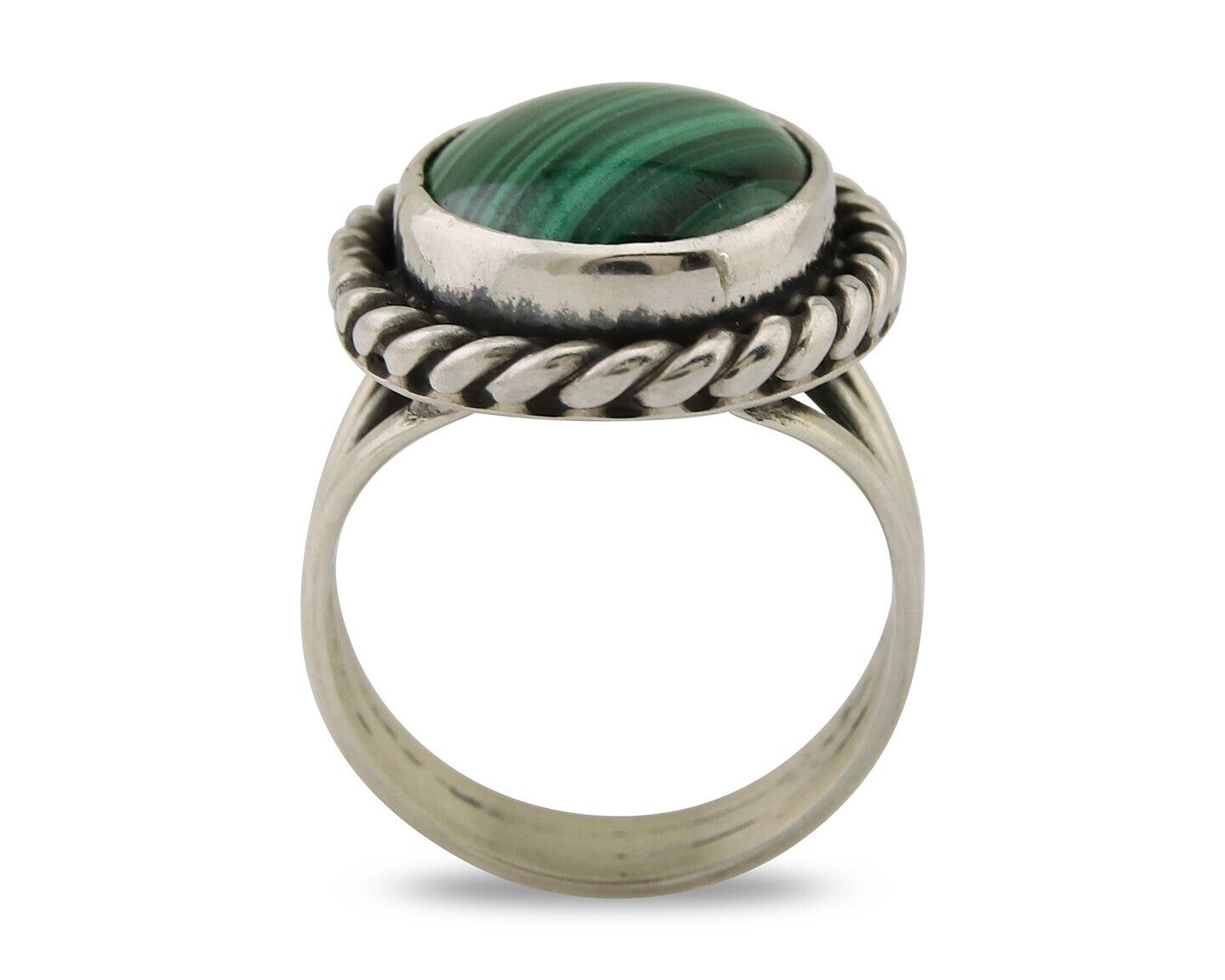 Navajo Ring 925 Silver Natural Malachite Native American Artist C.80's