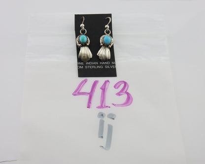 Navajo Earrings 925 Silver Blue Turquoise Artist Signed Kee Tsosie C.80's