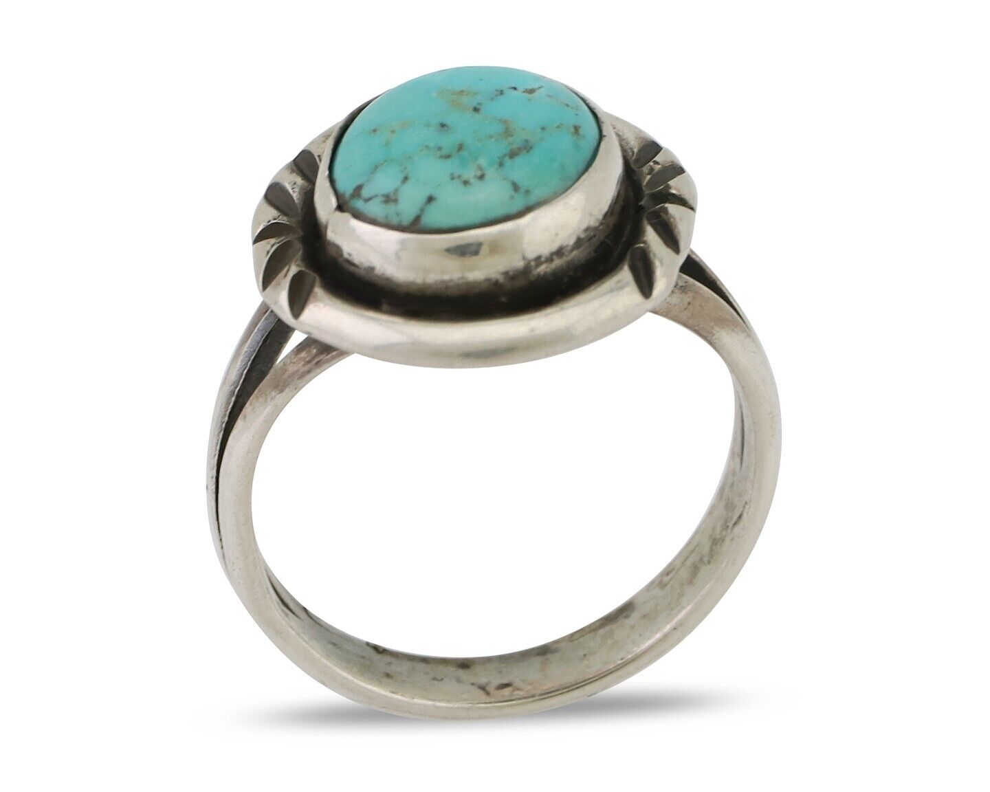 Navajo Ring 925 Silver Kingman Turquoise Native American Artist C.80's