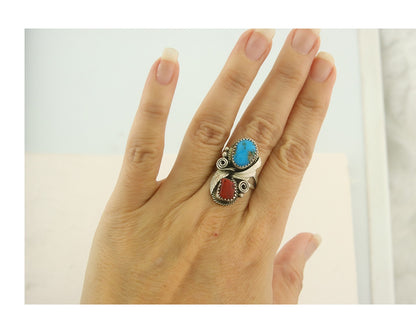 Vintage Navajo Ring 925 Sterling Natural Gemstones Signed Justin Morris Sz 6.75