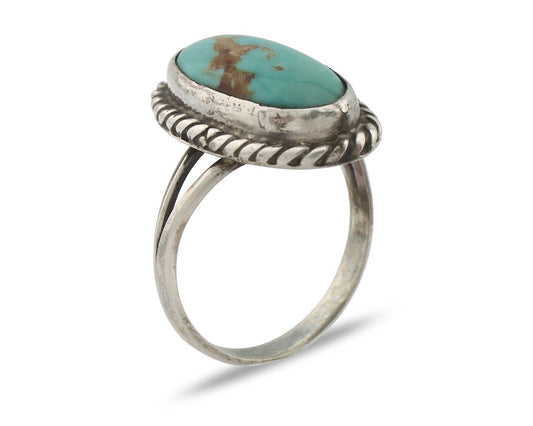 Navajo Ring 925 Silver Natural Kingman Turquoise Signed M Montoya C.80's