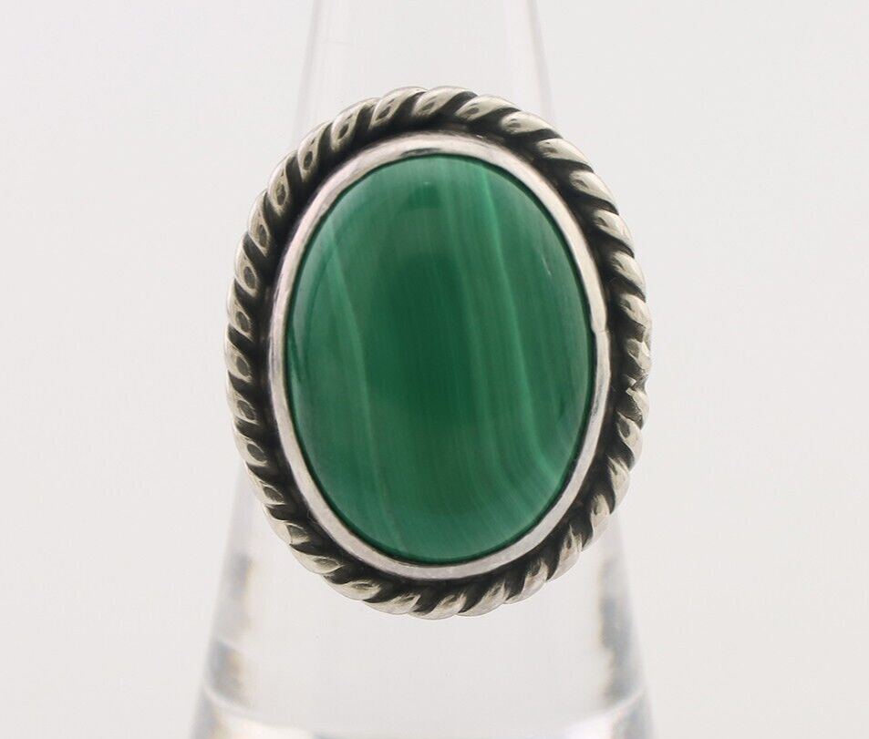 Navajo Ring 925 Silver Natural Malachite Native American Artist Size 7.0 C.80's