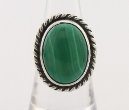 Navajo Ring 925 Silver Natural Malachite Native American Artist Size 7.0 C.80's