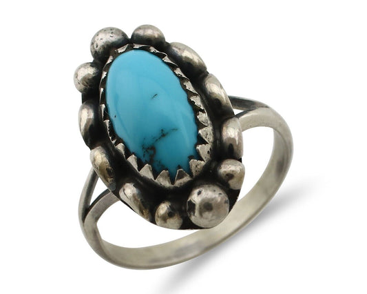 Navajo Ring 925 Silver Sleeping Beauty Turquoise Signed SkyStone Creations C80s