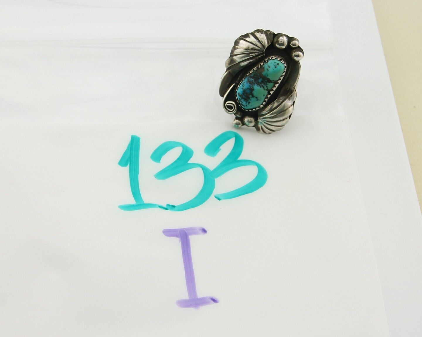 Navajo Ring 925 Sterling Natural Blue Turquoise Signed H Yazzie C.80's