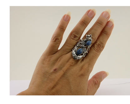 Navajo Ring 925 Silver Natural Denim Lapis Artist Signed Prairie Fire C.80's