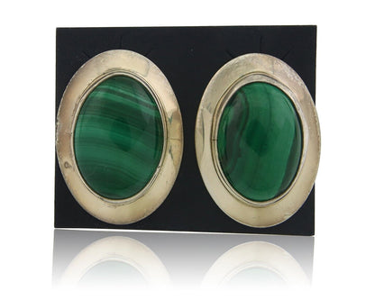 Navajo Earrings 925 Silver Natural Malachite Native American Artist C.80's