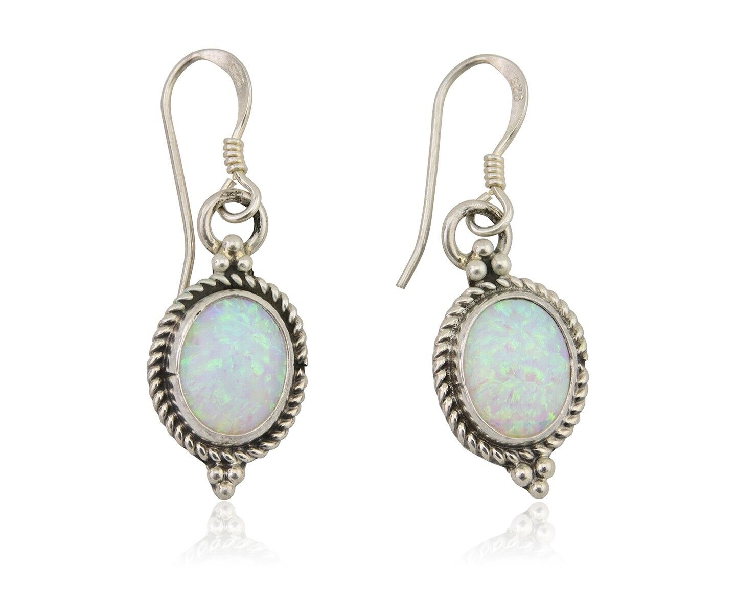 Navajo Dangle Earrings 925 Silver Natural Opal Native Artist C.80's