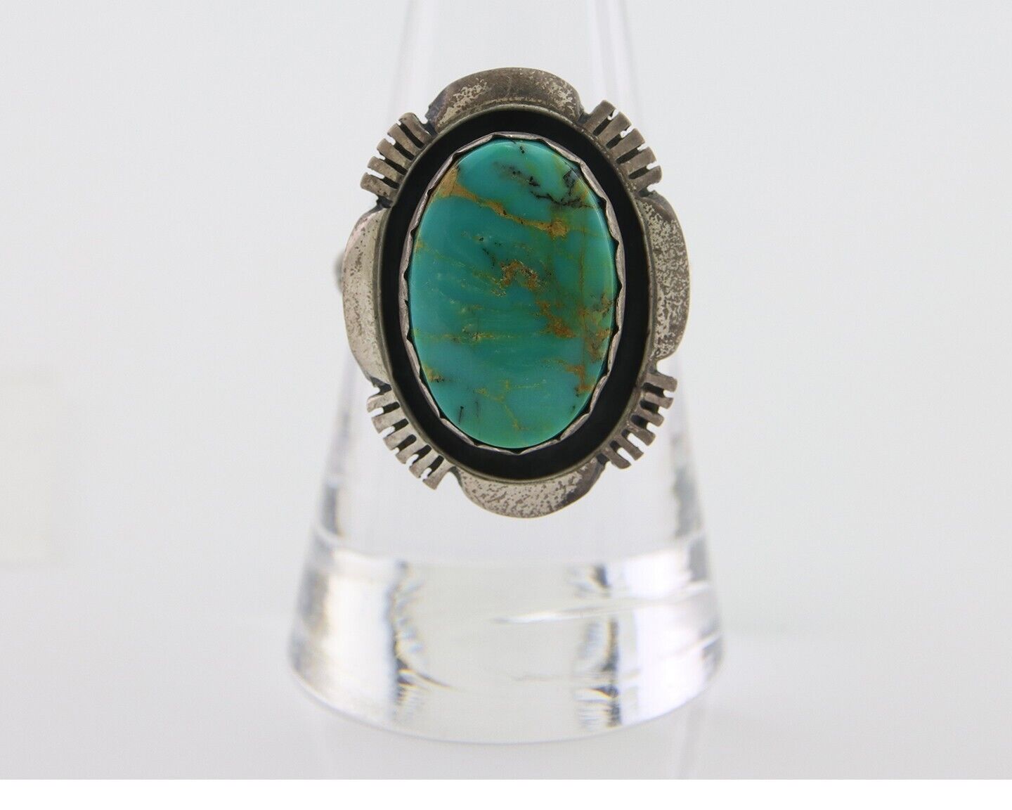 Navajo Ring 925 Silver Natural Turquoise Signed Leonard & Marian Nez C.80's