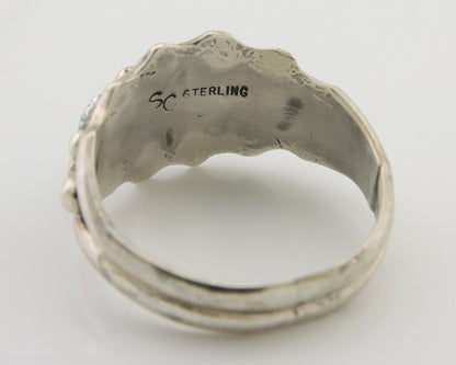 Navajo Ring 925 Silver Natural Blue Turquoise Native Artist Signed SC C.80's