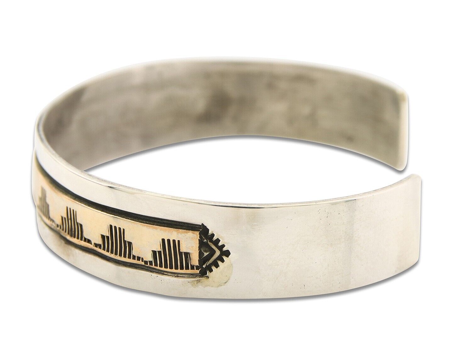 Navajo Bracelet 925 Silver & 12K Gold Cuff Artist Signed Randall Endito C.80's