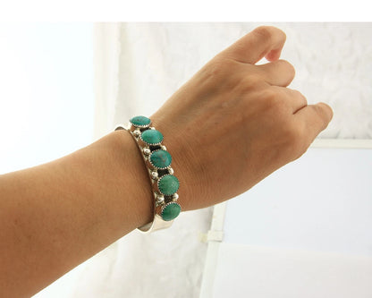 Navajo Cuff Bracelet Sterling Silver Turquoise Vintage Native Art Signed C Jones