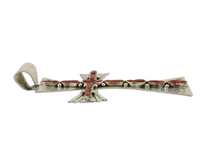 Large Navajo Cross Pendant 925 Silver Mediterranean Coral Artist Signed JB C.80s