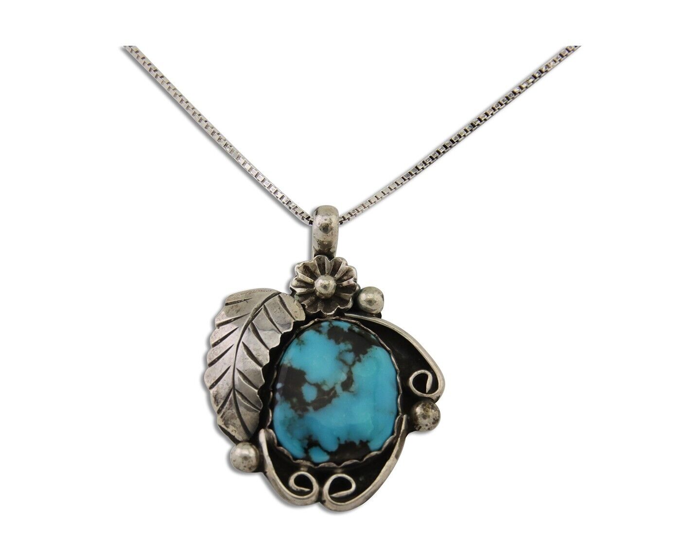 Navajo Necklace 925 Silver Natural Turquoise Native Artist C.80's