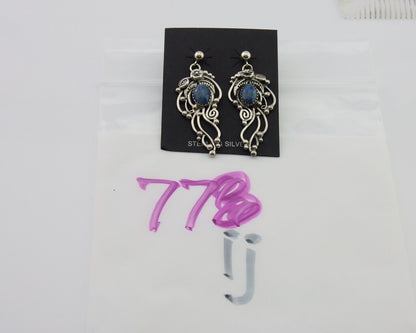 Navajo Dangle Earrings 925 Silver Natural Denim Lapis Native American Artist C80