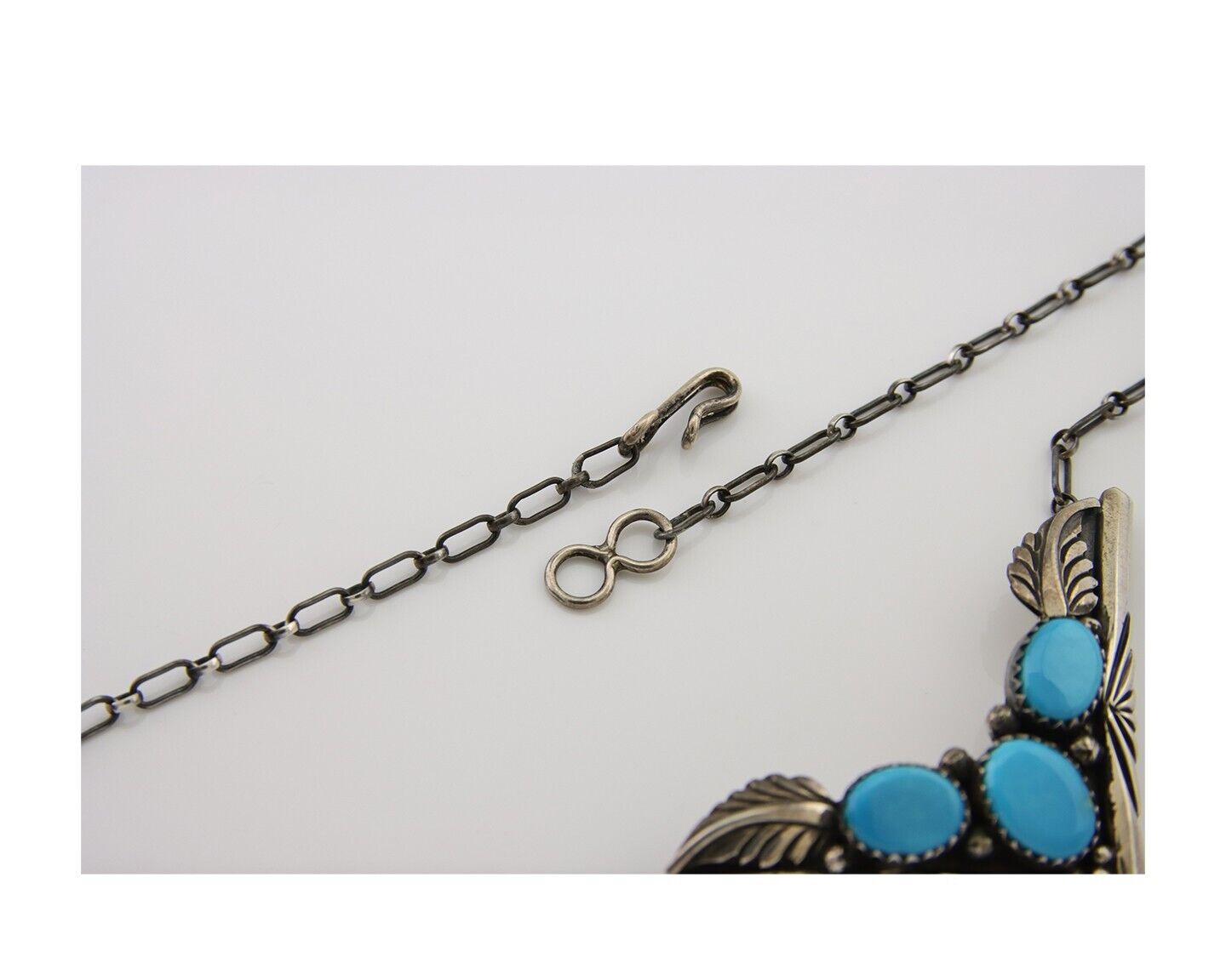 Navajo Turquoise Necklace 925 Silver Artist Signed De Chelly & NJ C.80's