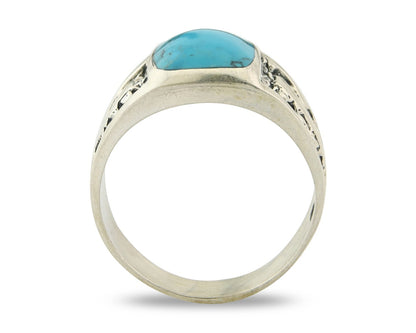 Men Vintage Nugget Ring 925 Sterling Turquoise Artist Signed SC Size 11.25