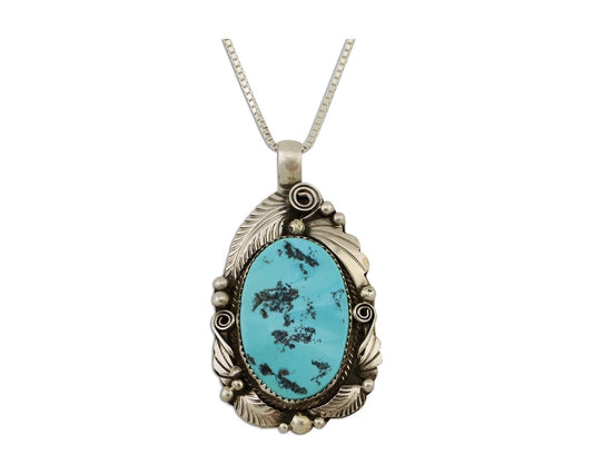 Navajo Pendant 925 Silver Natural Blue Turquoise Signed Justin Morris C.90's
