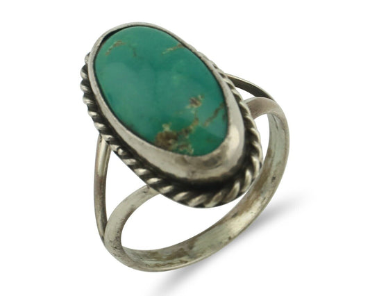 Navajo Ring .925 Silver Natural Green Kingman Turquoise Native Signed C.80's