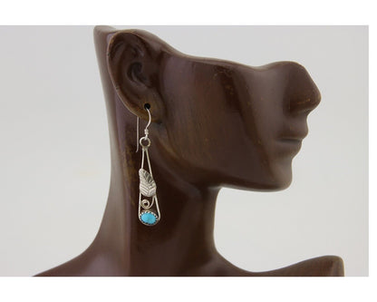 Navajo Dangle Earrings 925 Silver Natural Blue Turquoise Artist Signed JB C.80's