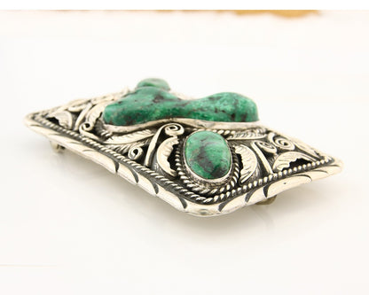 Navajo Ranger Belt Buckle 925 Silver Mined Green Turquoise Signed H Martinez C80