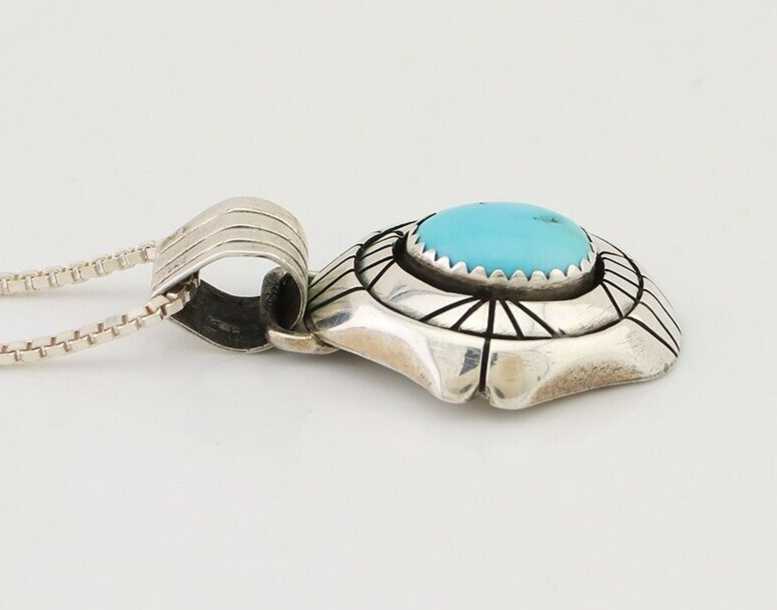 Navajo Necklace Pendant 925 Silver Turquoise Artist Signed C.80's