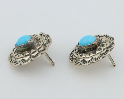 Navajo Earrings 925 Silver Natural Blue Turquoise Native American Artist C.80s