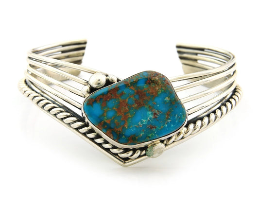 Navajo Cuff Bracelet Sterling Silver Natural Nevada Turquoise Native Vintage