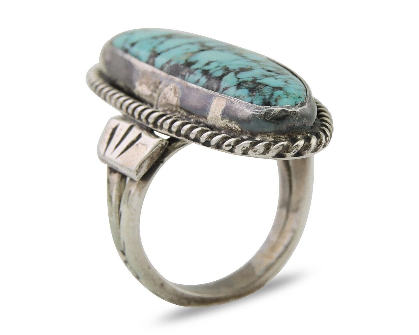 Navajo Ring 925 Silver Natural Blue Green Turquoise Fred Guerro C.80's