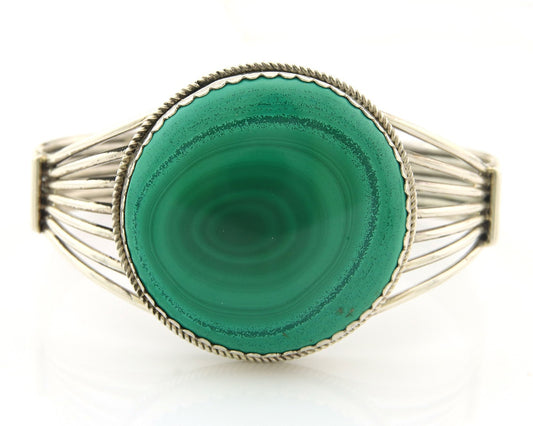 Navajo Cuff Bracelet Sterling Silver Malachite Vintage Signed A Whitegoat