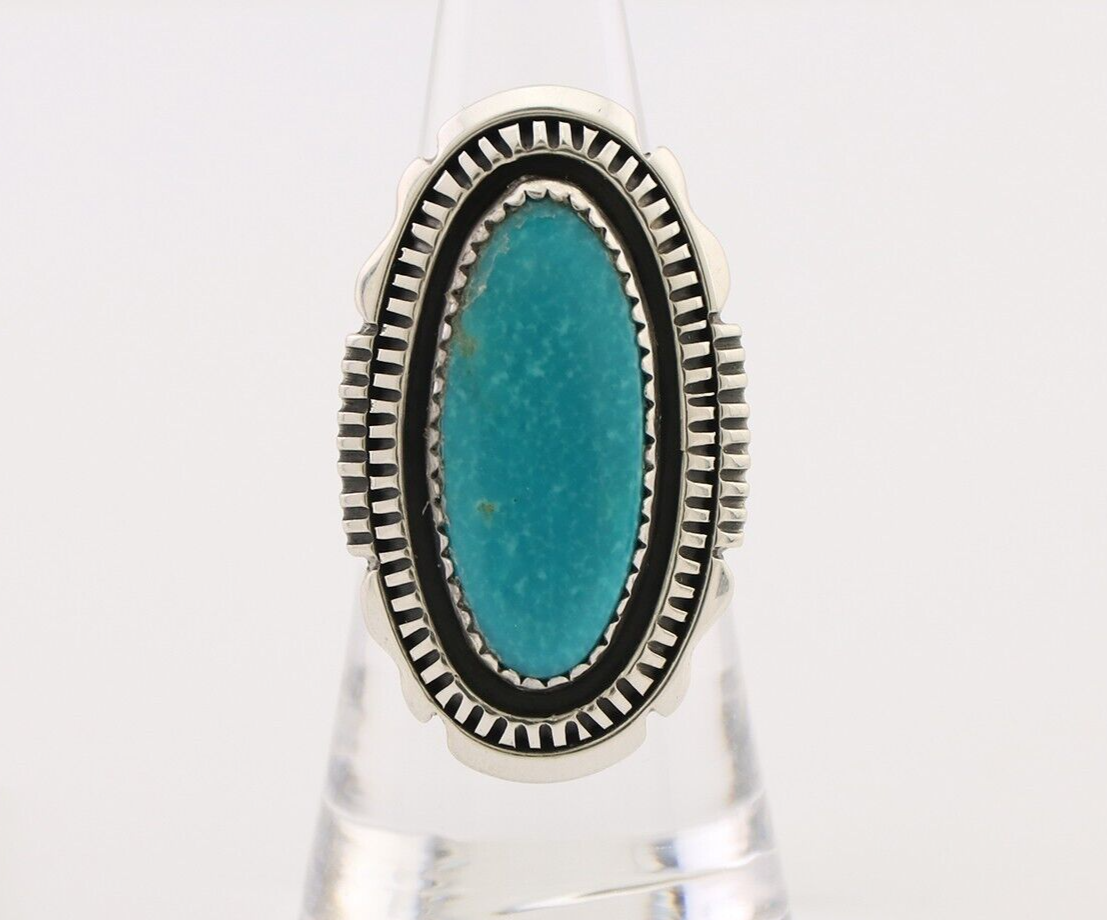 Navajo Hamdmade Ring 925 Silver Southwest Turquoise Signed V C.80's