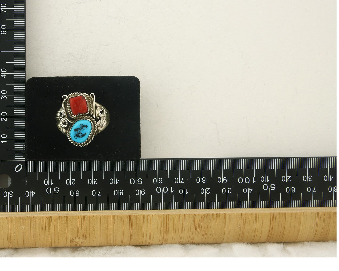 Men Navajo Ring 925 Sterling Natural Coral & Turquoise Signed JM C.80's Sz 12.25