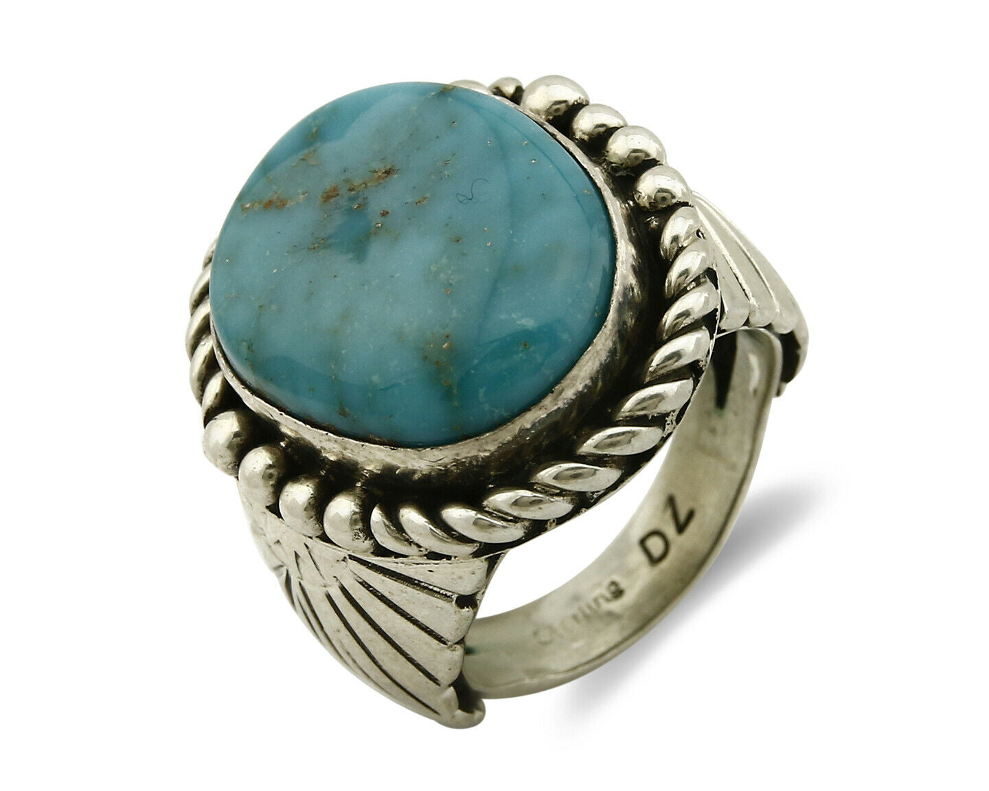 Navajo Ring .925 SOLID Silver Castle Dome Turquoise Signed Doug Zachary C.80's