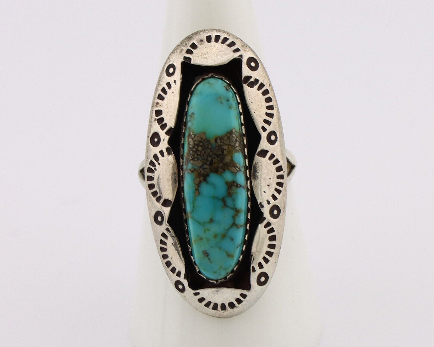 Navajo Ring 925 Silver Natural Kingman Turquoise Native American Artist C.80's