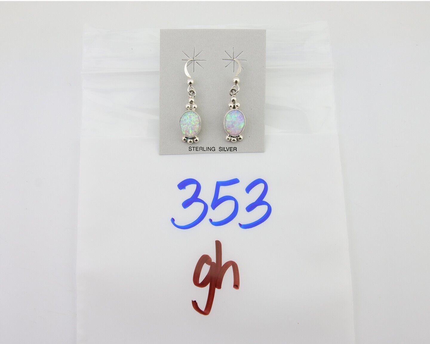 Navajo Dangle Earrings 925 Silver Natural Opal Artist Signed Montoya C.80's