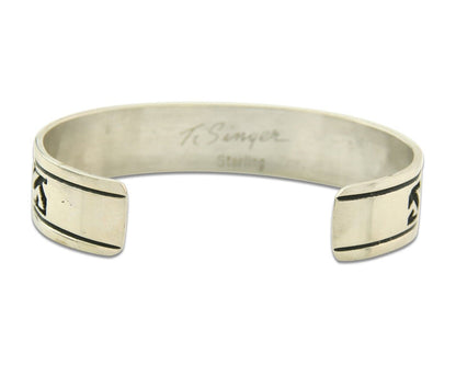 Navajo Bracelet 925 Silver Artist Signed Thomas Singer Cuff Made in the 1980's