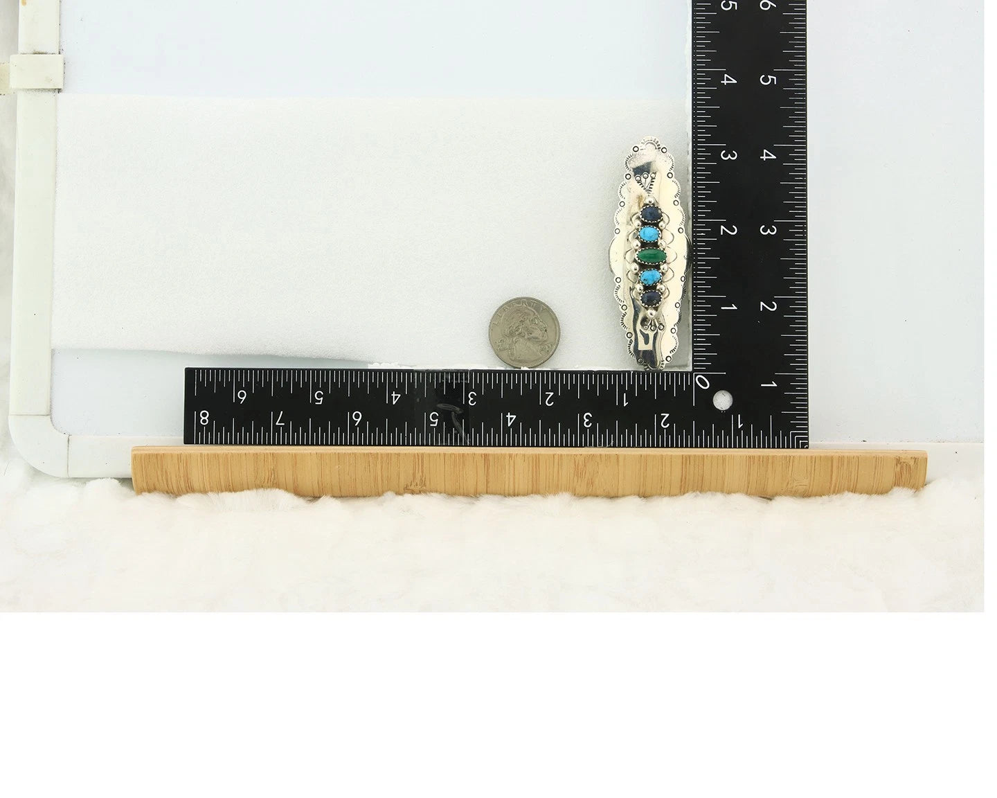 Navajo Barrette Sterling Silver Gemstones Hand Stamped Vintage Native Artist