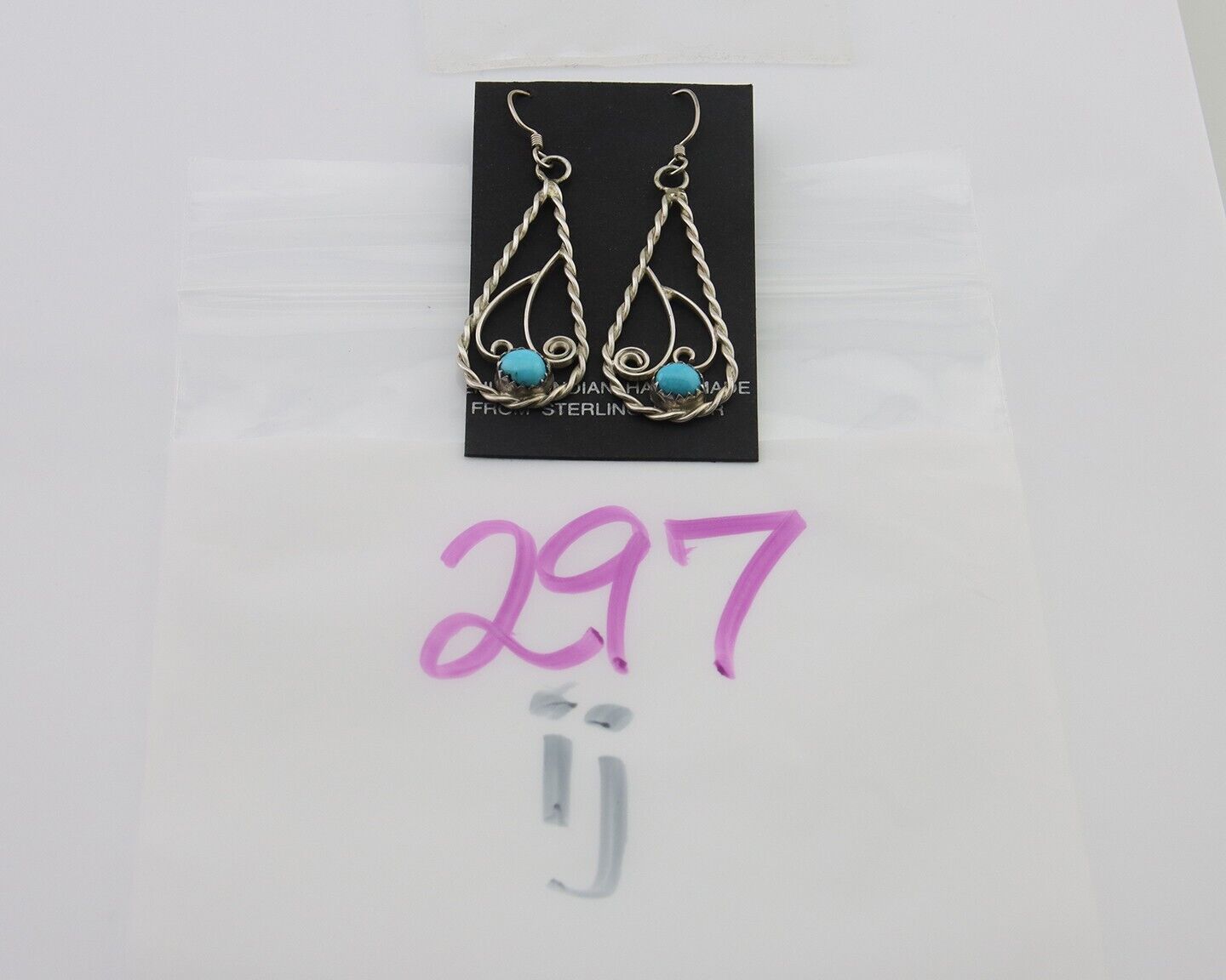 Navajo Dangle Earrings 925 Silver Natural Turquoise Artist Signed JB C.80's