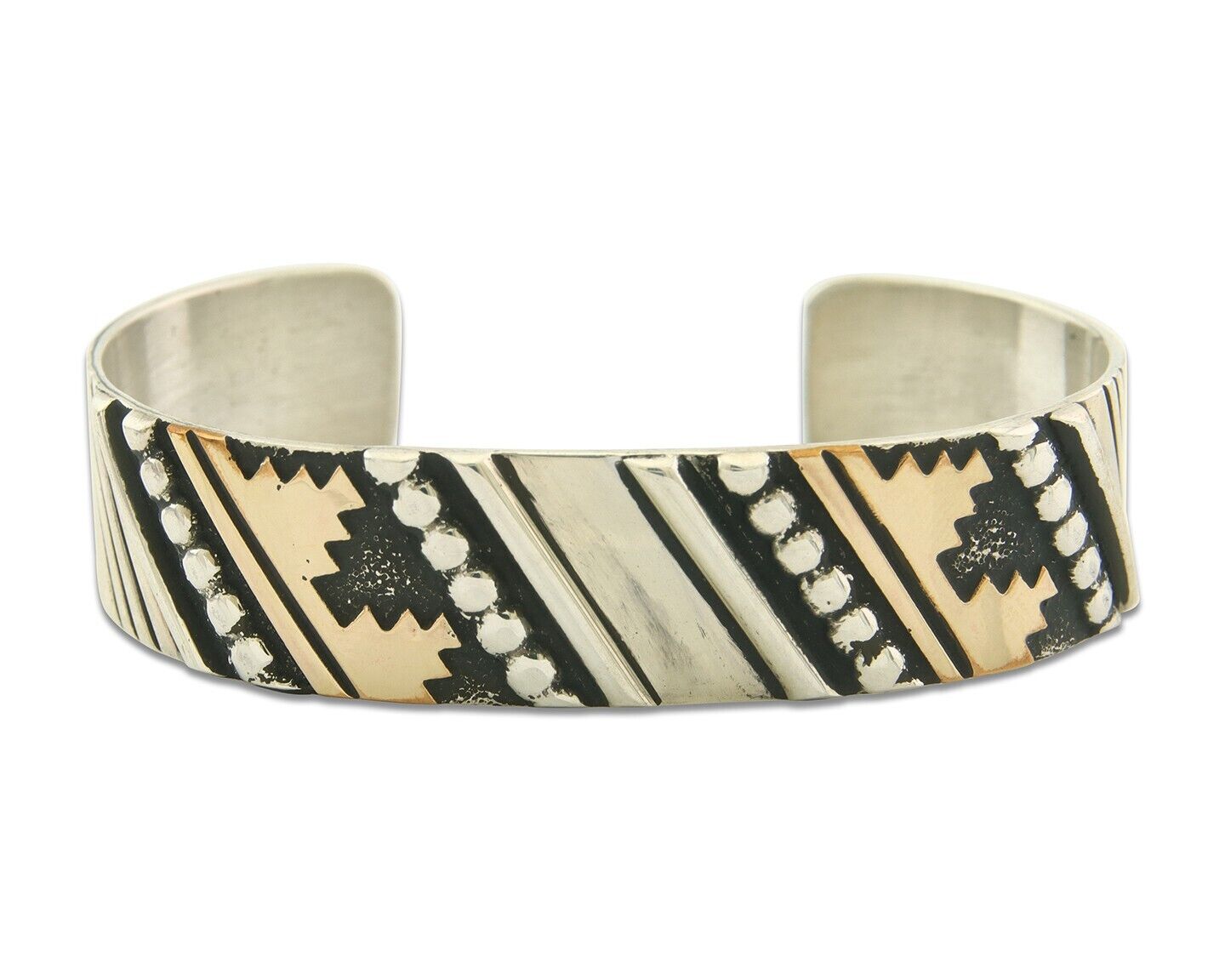 Navajo Bracelet Gold & 925 Silver Handmade 16 mm Wide Signed Thomas Singer C80s