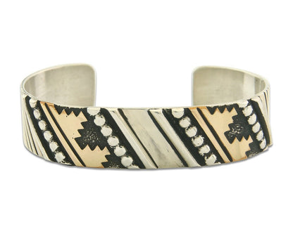 Navajo Bracelet Gold & 925 Silver Handmade 16 mm Wide Signed Thomas Singer C80s