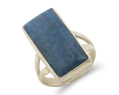 Navajo Ring 925 Sterling Lapis Handmade Native Artist C.80's Size 5.75