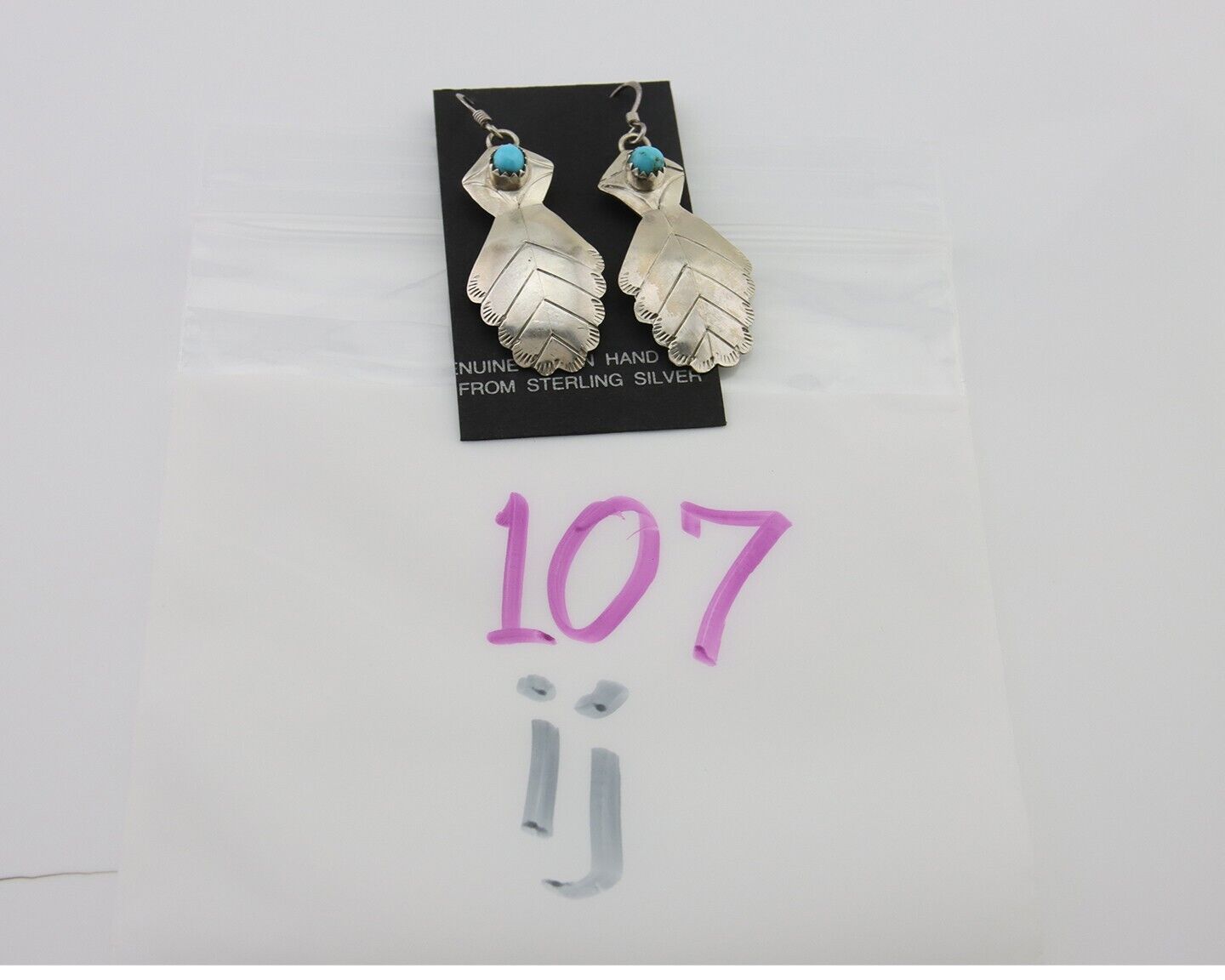 Navajo Dangle Earrings 925 Silver Natural Turquoise Artist Signed JB C.80's