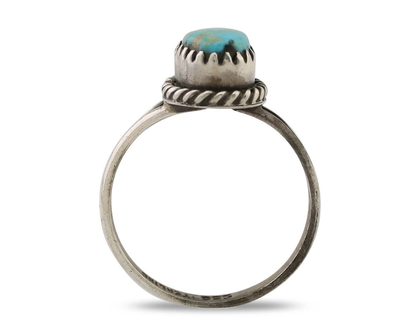 Navajo Ring 925 Silver Kingman Turquoise Native American Artist C.80's