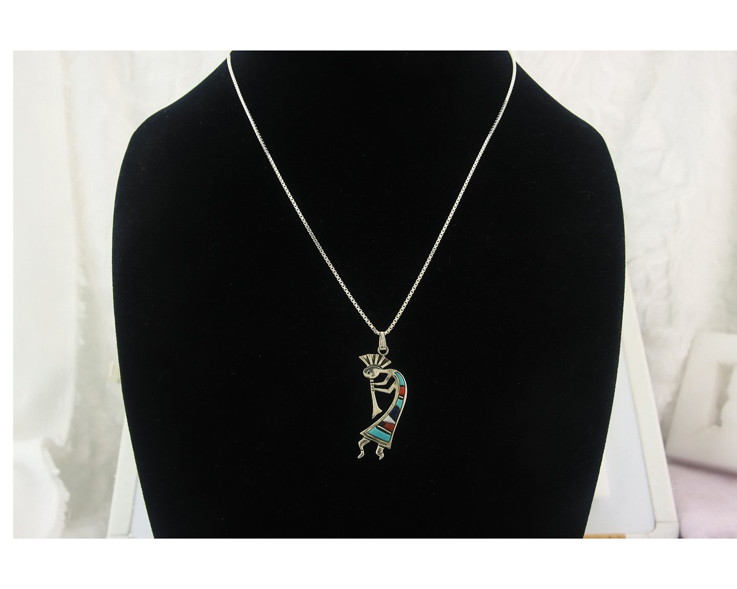 Navajo Kokopelli Necklace Sterling Silver Authentic Natural Gemstone