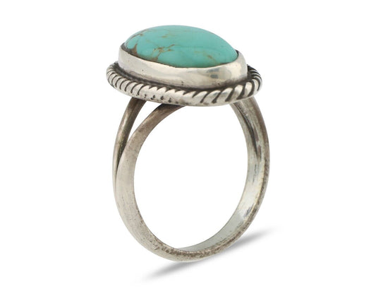 Navajo Ring .925 Silver Natural Kingman Turquoise Native American Artist C.80's