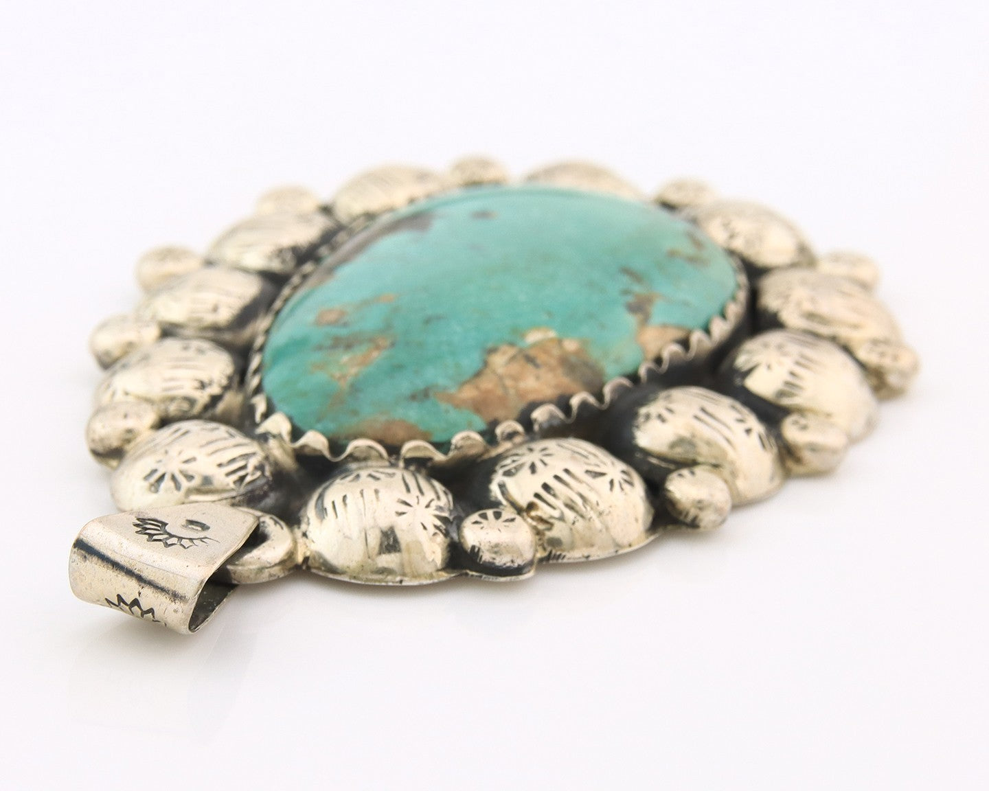Large Navajo Pendant Sterling Silver Authentic Turquoise Vintage Artist Signed