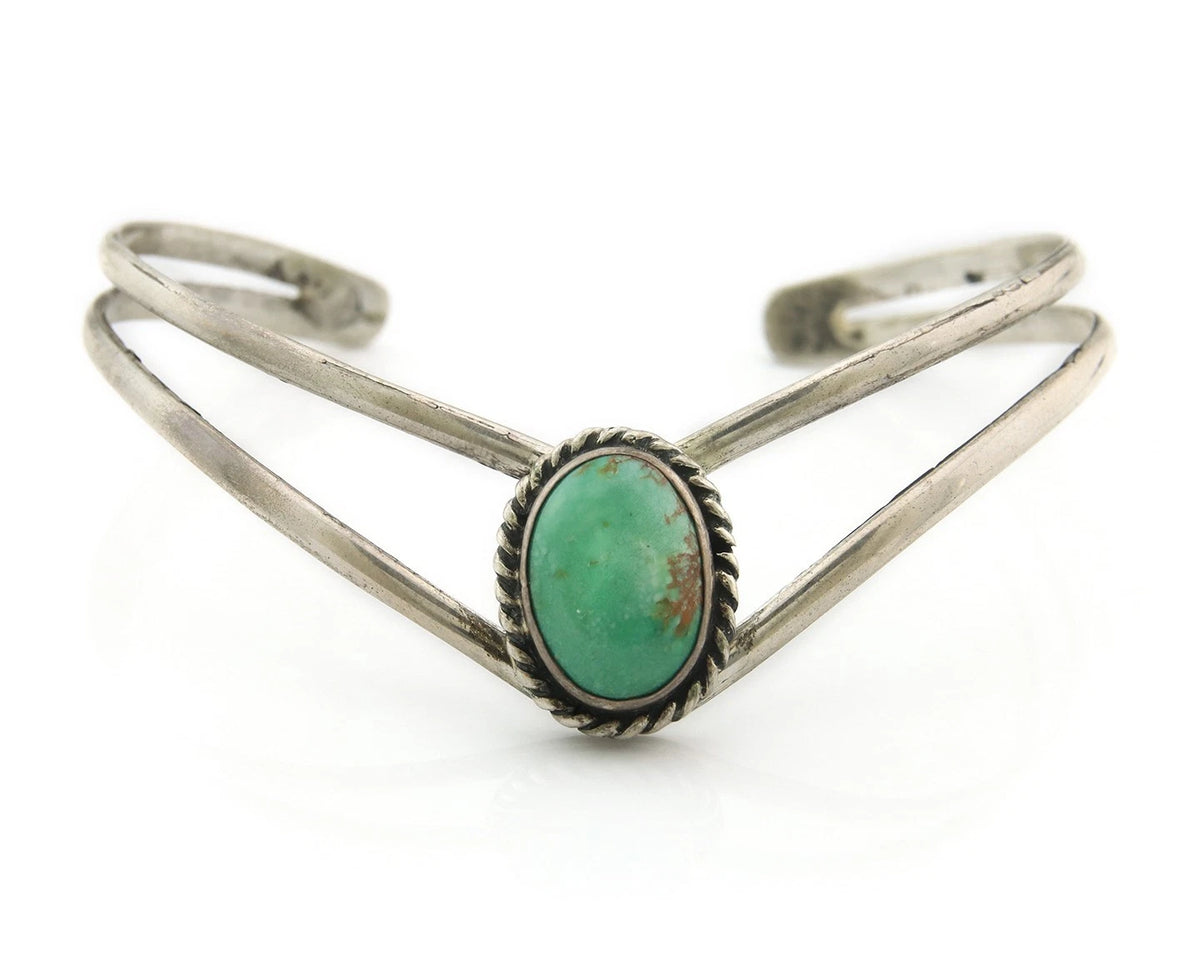 Navajo Cuff Bracelet Sterling Silver Turquoise Handmade Vintage Signed MC
